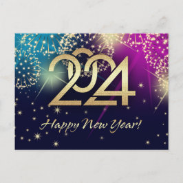 Gott nytt år 2024. Fireworks Helg Vykort