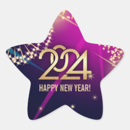 Gott nytt år 2024. Fireworks Stjärnformat Klistermärke