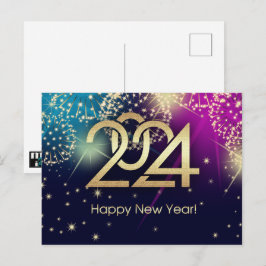 Gott nytt år 2024. Fyrverkerier Vykort