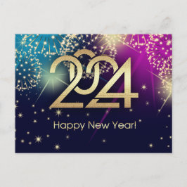 Gott nytt år 2024. Fyrverkerier Vykort