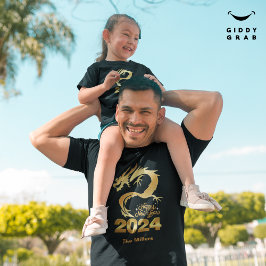 Gott nytt år 2024 Golden China Dragon Black T Shirt