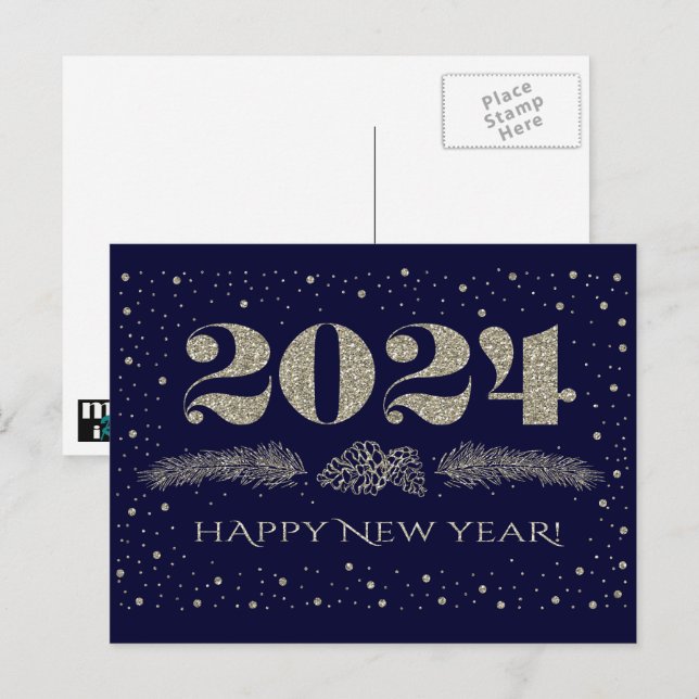 Gott nytt år 2024. Gräs Grenar Helg Vykort (Fram/baksida)