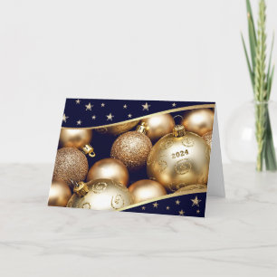 Gott nytt år 2024. Guld Baubles Helgkort