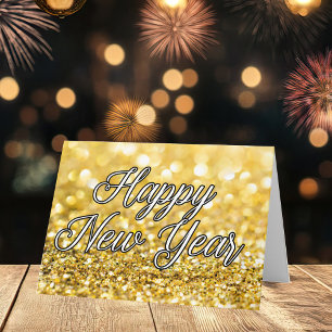Gott nytt år 2024 Guld Glitter Anpassningsbar Comp Kort