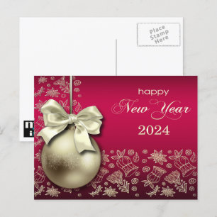 Gott nytt år 2024. Guld jul Bauble Helg Vykort