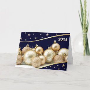 Gott nytt år 2024 Guld Shiny Baubles Helgkort