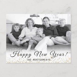 Gott nytt år 2024 Guldkonfetti Familjefoto Helg Vykort