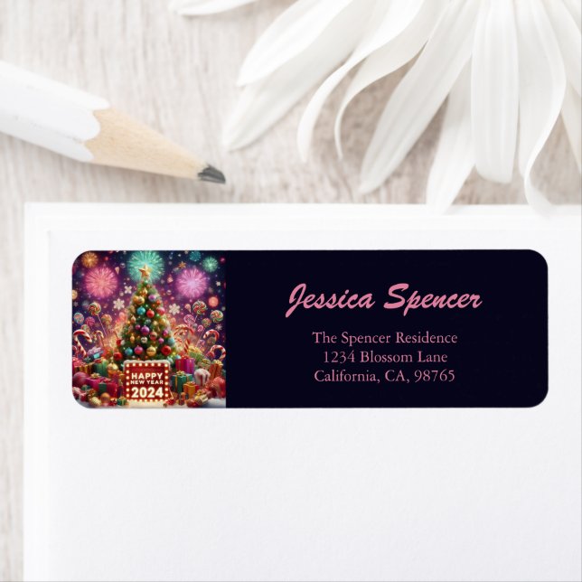 Gott nytt år 2024 Julgran-Returadressen Returadress Etikett (Insitu)