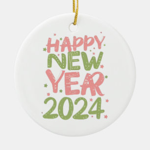 Gott nytt år 2024 julgransprydnad keramik