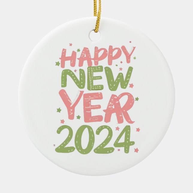 Gott nytt år 2024 julgransprydnad keramik (Framsidan)