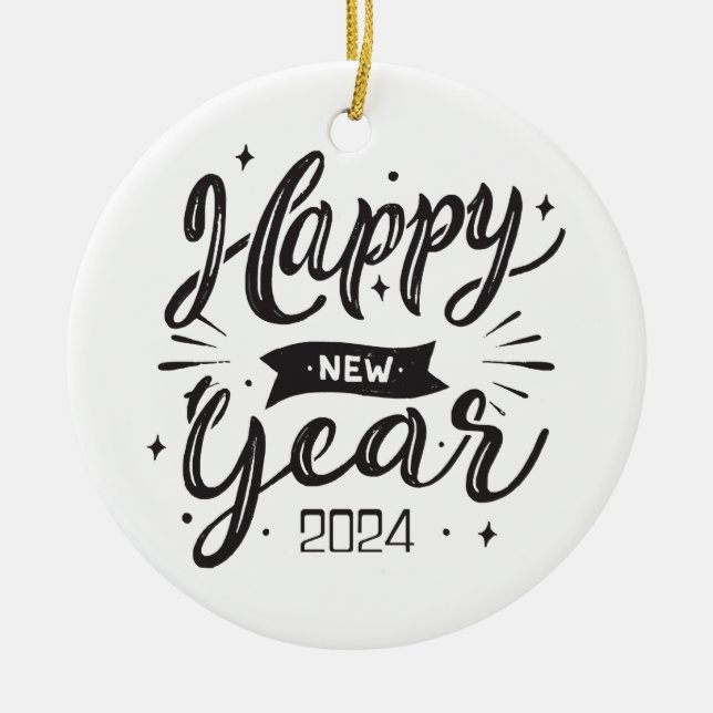 Gott nytt år 2024 julgransprydnad keramik (Framsidan)
