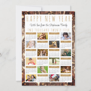 Gott nytt år 2024 Kalender 12 foton Guld Julkort