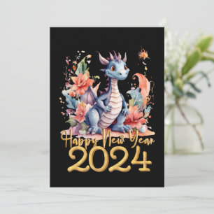 Gott nytt år 2024 Kinesisk draksvart Julkort