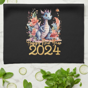 Gott nytt år 2024 Kinesiska draken Vatten Färg Kökshandduk