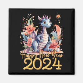 Gott nytt år 2024 Kinesiska draken Vatten Färg Magnet