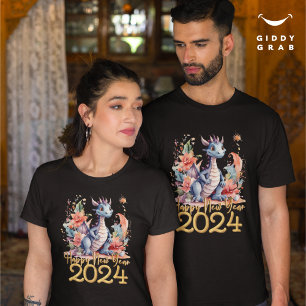 Gott nytt år 2024 Kinesiska draken Vatten Färg T Shirt