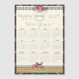 Gott nytt år 2024 Magnetic Calendar Anpassningsbar