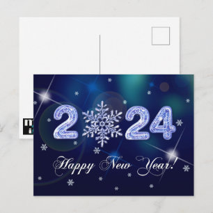 Gott nytt år 2024. Snowflake and Ice Numbers Vykort