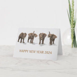 Gott nytt år 2024 Trumpeting Elephants Helgkort