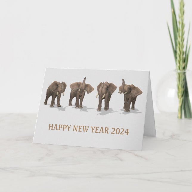 Gott nytt år 2024 Trumpeting Elephants Helgkort (Framsida)
