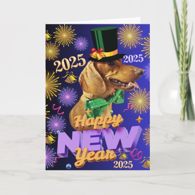 Gott nytt år 2025-årsjubileum för Hund Kort (Framsida)