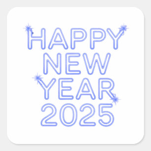 Gott nytt år 2025 blå fyrkantigt klistermärke