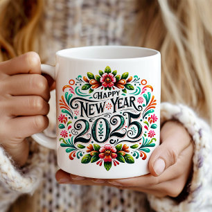 "Gott nytt år 2025" Colorful Mexican Fiesta Kaffemugg
