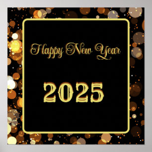 Gott nytt år 2025 Elegant Guld Bubble Poster