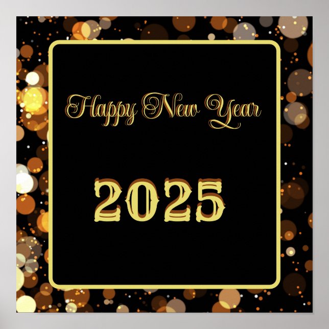 Gott nytt år 2025 Elegant Guld Bubble Poster (Framsidan)