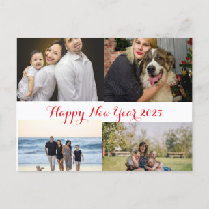 Gott nytt år 2025 Family 4 Photo Collage Helg Vykort