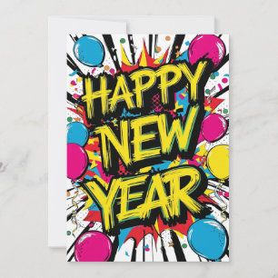 Gott nytt år 2025 Färgglad explosiv Pop Art Julkort