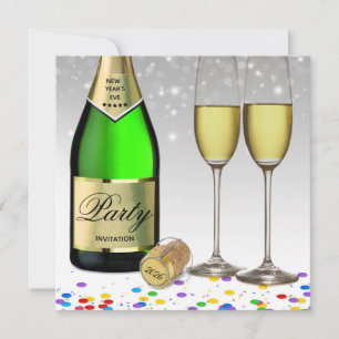 Gott nytt år 2025 Flaska mousserande Vin Inbjudningar