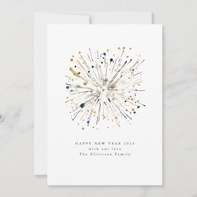 Gott nytt år 2025 Fyrverkerier Guld Svart Julkort (Framsida)