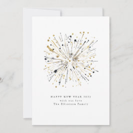 Gott nytt år 2025 Fyrverkerier Guld Svart Julkort