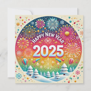 Gott Nytt År 2025 Fyrverkerier Människor Jubel Julkort