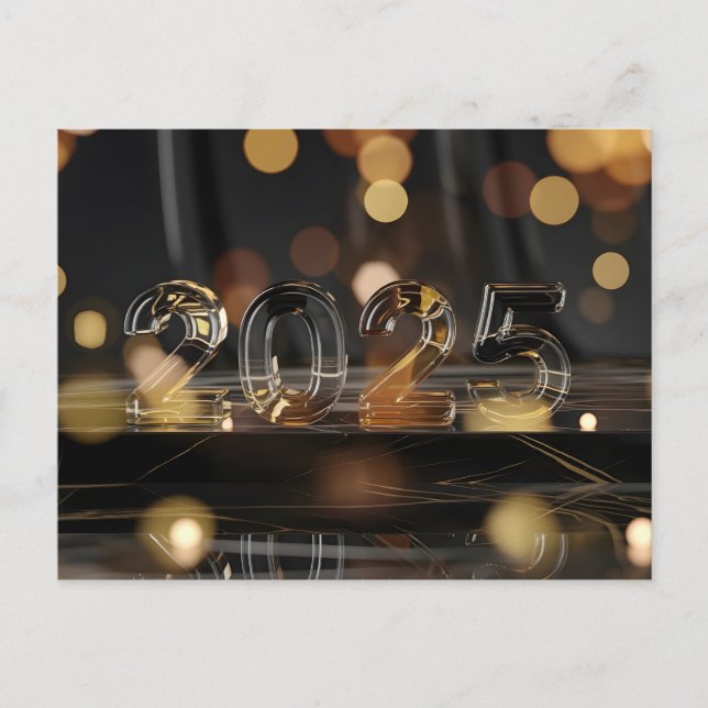 Gott nytt år 2025 Glass Text Bokeh Helg Vykort (Framsida)