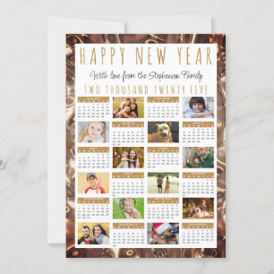 Gott nytt år 2025 Kalender 12 foton Guld Julkort