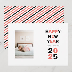 Gott nytt år 2025 korall, svart typografi julkort