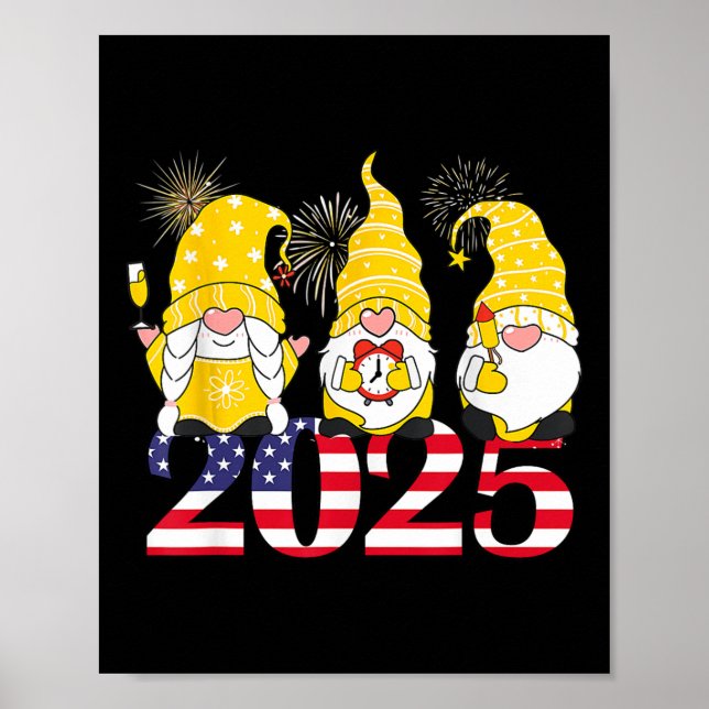 Gott nytt år 2025 Kväll Party Gnomes Fireworks Hel Poster (Framsidan)