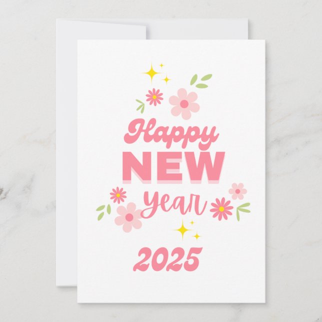 GOTT NYTT ÅR 2025 LYCKÖNSKAR Rosa Högtidskort Julkort (Framsida)