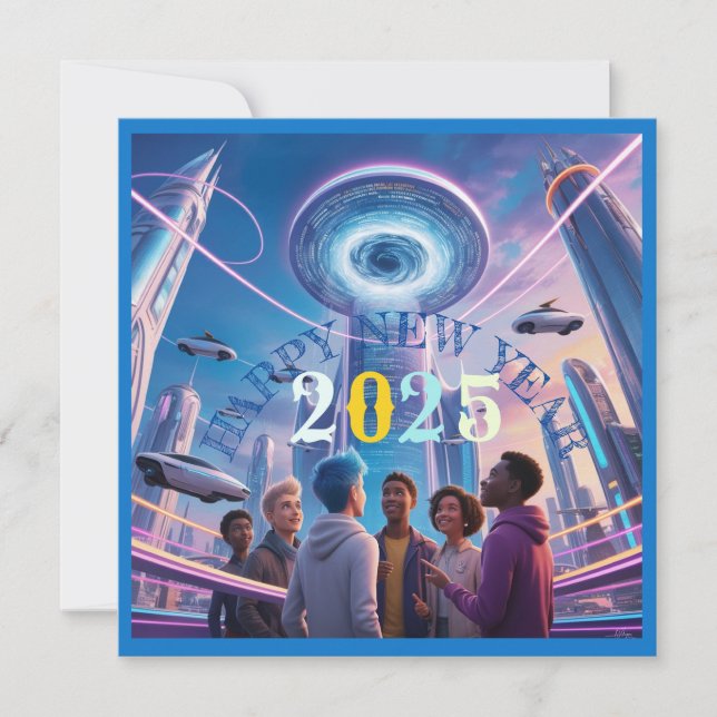 Gott nytt år 2025-platta vykort för helgdag (Framsida)