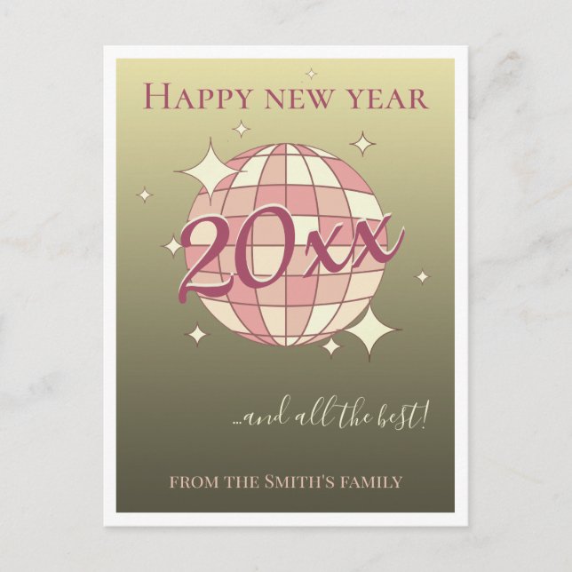 Gott nytt år 2025 rosa guld gratulationskort vykort (Framsida)