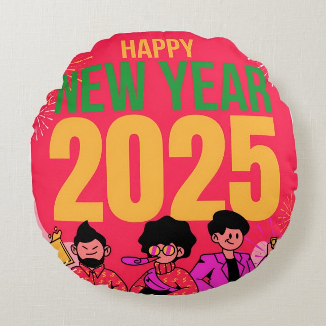 Gott nytt år 2025 Rundpil Rund Kudde (Framsidan)
