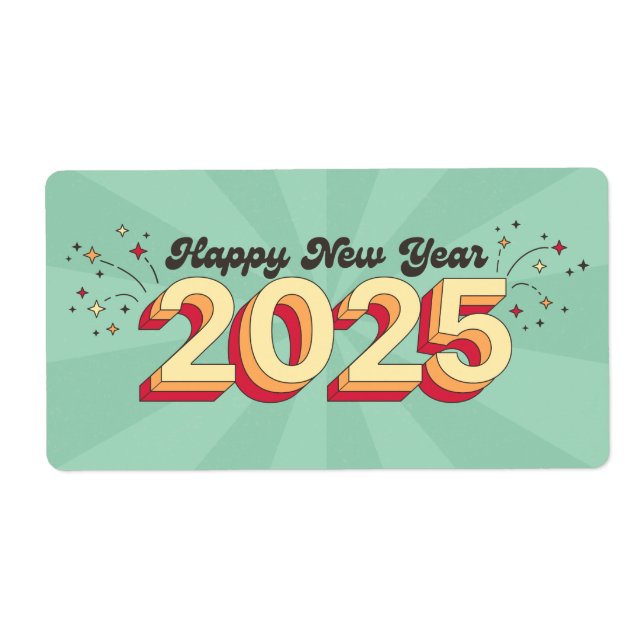 Gott nytt år 2025-stjärnornas tecknad  Märkre Fraktsedel (Framsidan)