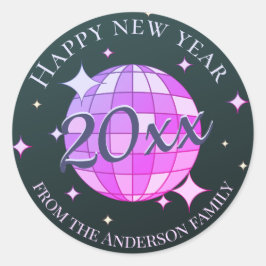 Gott nytt år 2025 svart lila rosa runt klistermärke