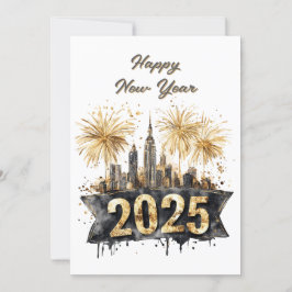 Gott nytt år 2025 Svart och Guld, Fyrverkerier, Julkort