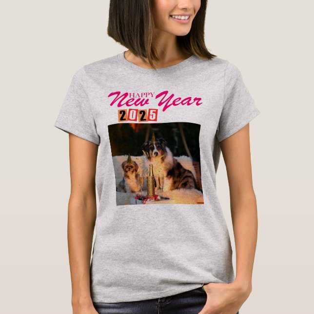 "Gott nytt år 2025 Tshirts - Festive Hund Party (Framsida)