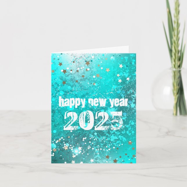Gott nytt år 2025-turkosinbjudan helgkort (Framsida)