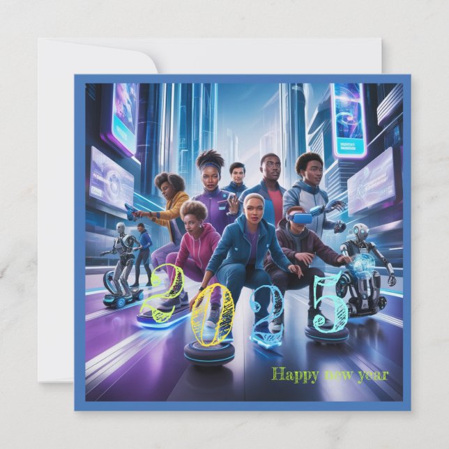 Gott nytt år 2025  typografi present platt julkort (Framsida)