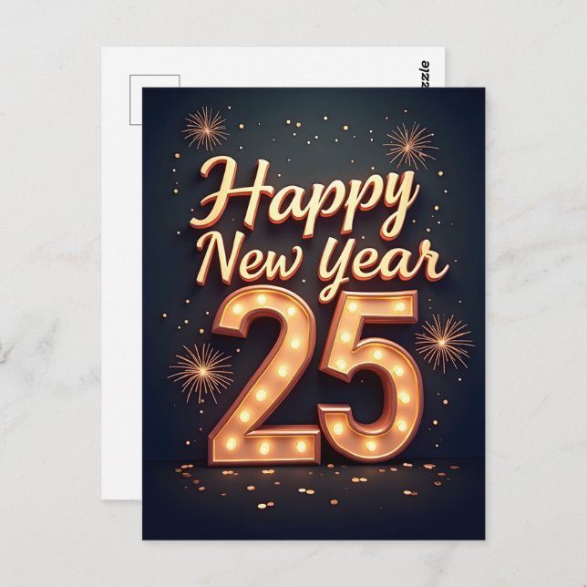 Gott nytt år 2025 vykort (Fram/baksida)